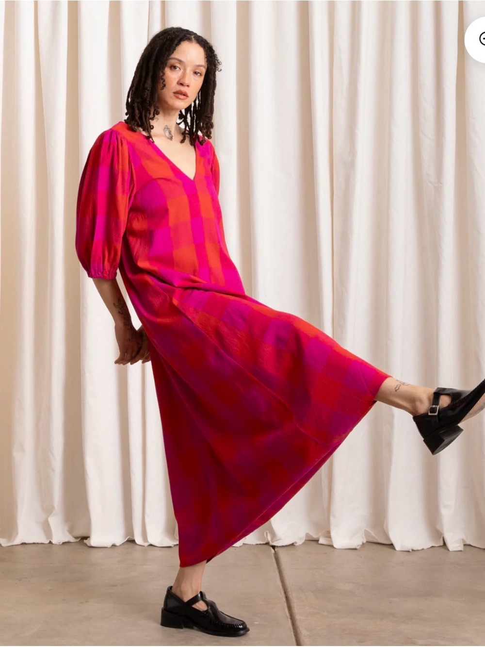 Ali Golden DOUBLE V-NECK MAXI DRESS - POPPY/PINK PLAID
